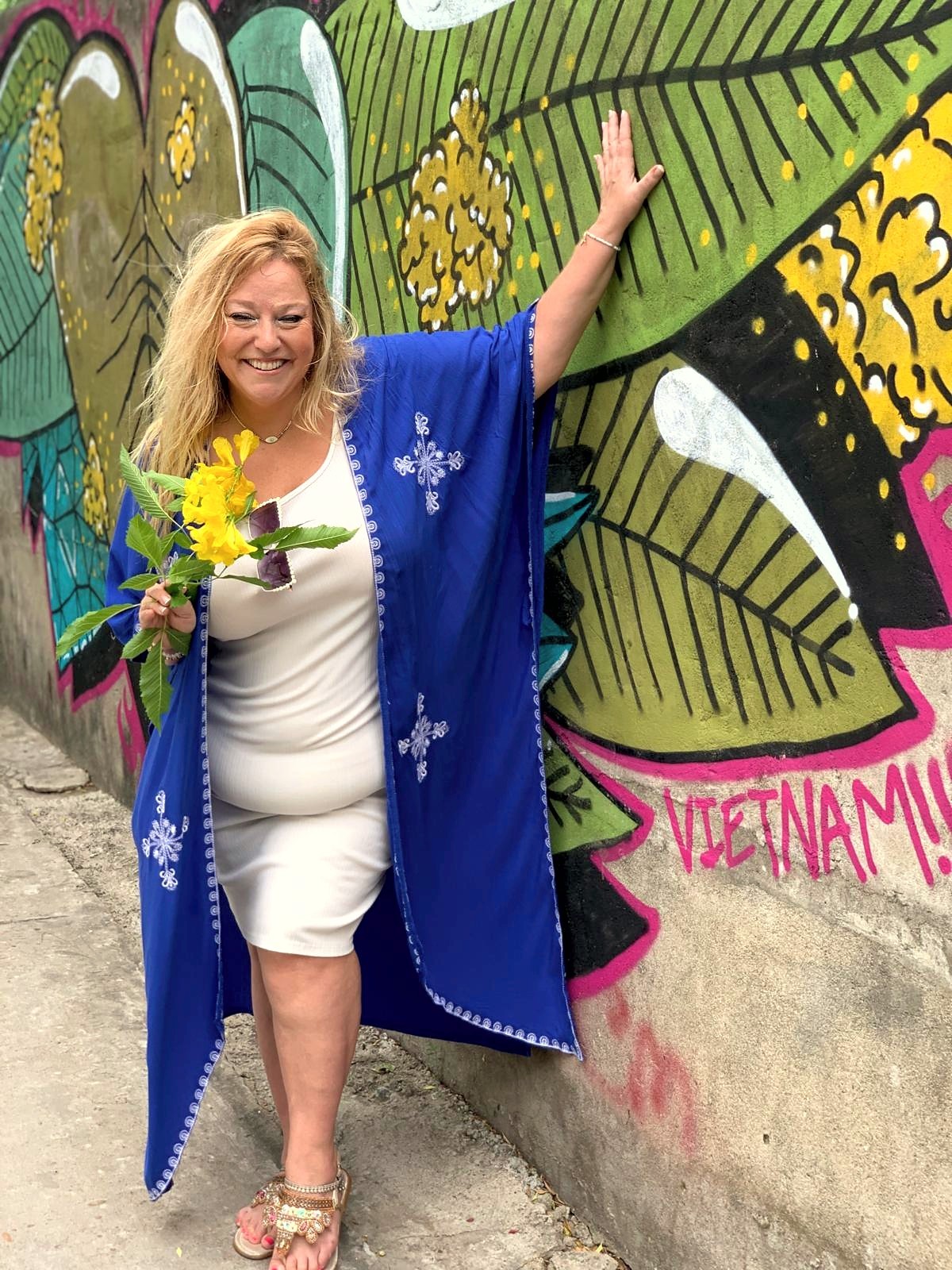 Plus Size Boho "Cobalt Cutie" Embroidered Hippie Kimono Beach Cover Up