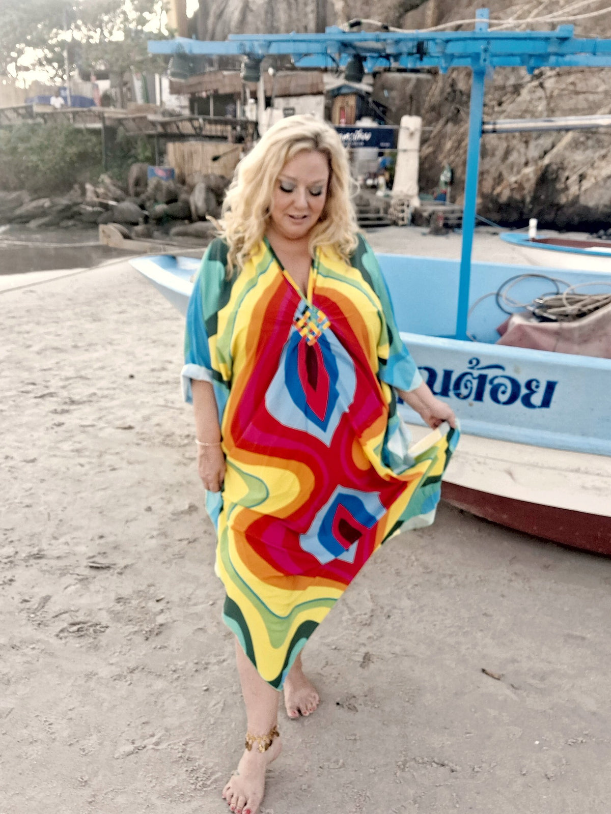 Gorgeous Plus Size Boho "Funky Sunshine" Hippie Kaftan Beach Dress Cover Up