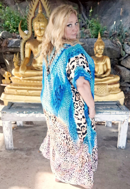 Plus Size Boho "Blue Pussycat" Sexy Hippie Kaftan Beach Dress Cover Up