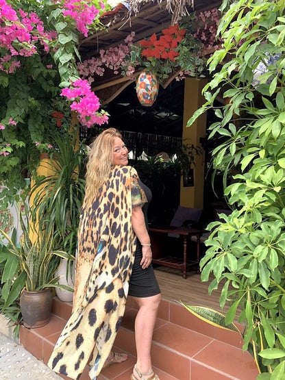 Plus Size Boho Sexy "Cat’s Eyes" Animal Print Hippie Kimono Beach Cover Up