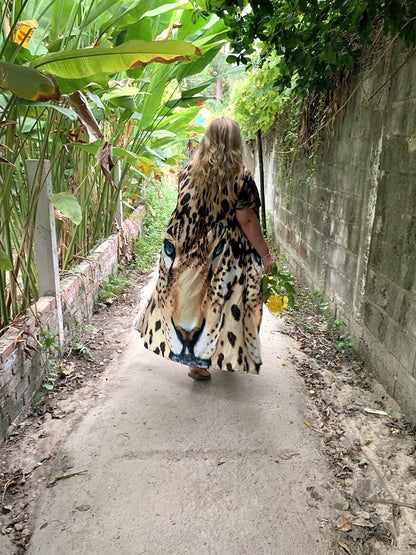 Plus Size Boho Sexy "Cat’s Eyes" Animal Print Hippie Kimono Beach Cover Up