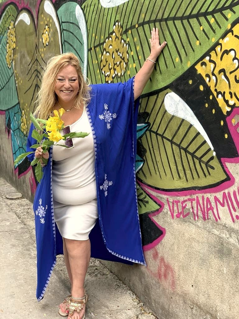 Plus Size Boho "Cobalt Cutie" Embroidered Hippie Kimono Beach Cover Up