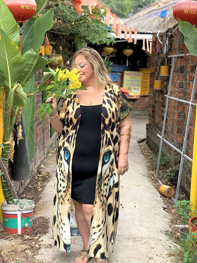 Plus Size Boho Sexy "Cat’s Eyes" Animal Print Hippie Kimono Beach Cover Up