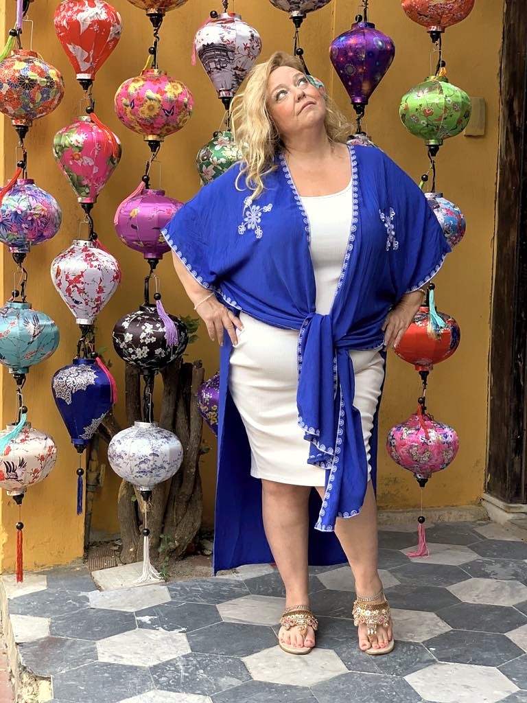 Plus Size Boho "Cobalt Cutie" Embroidered Hippie Kimono Beach Cover Up