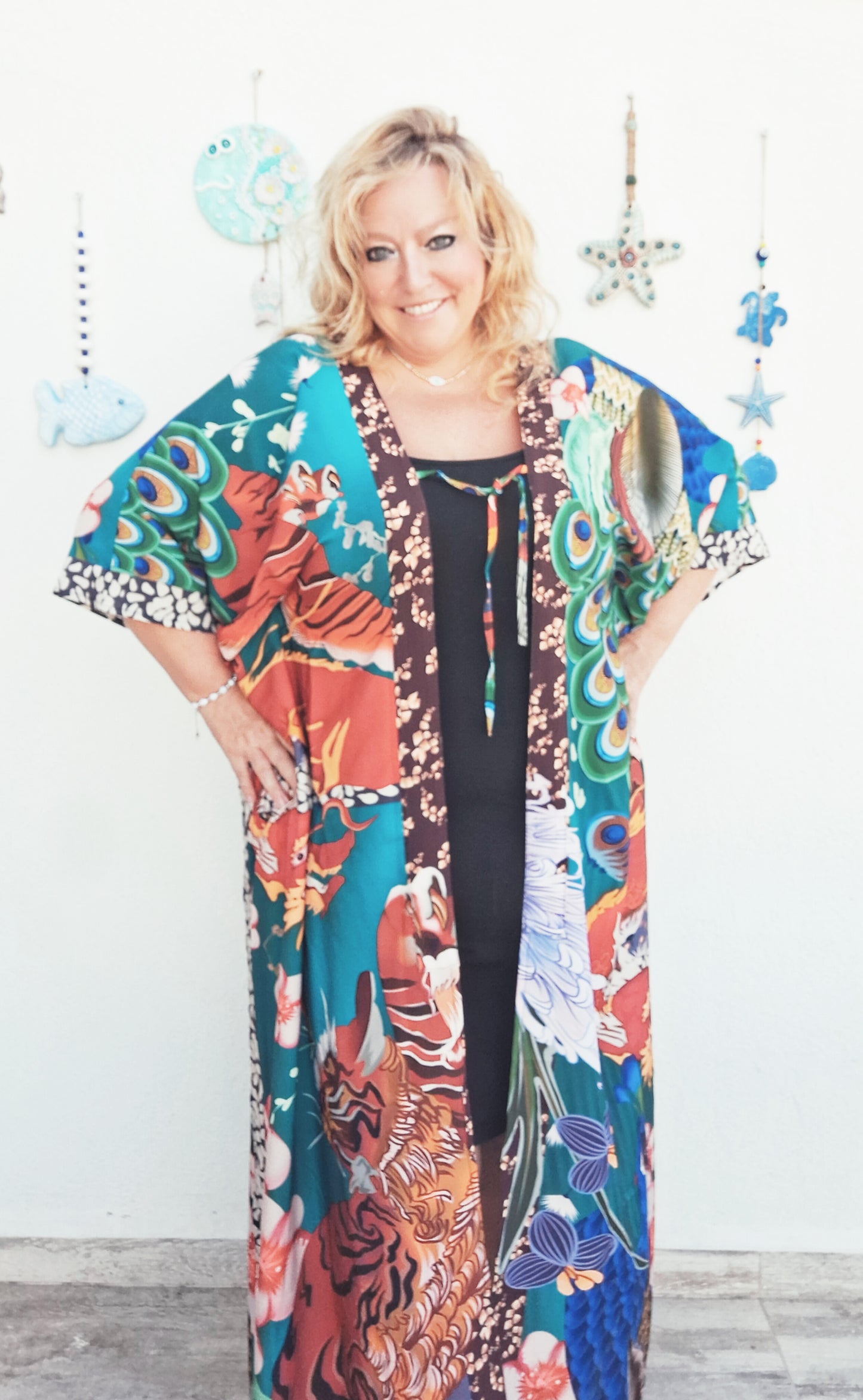 plus size boho hippie daisy dragaon kimono