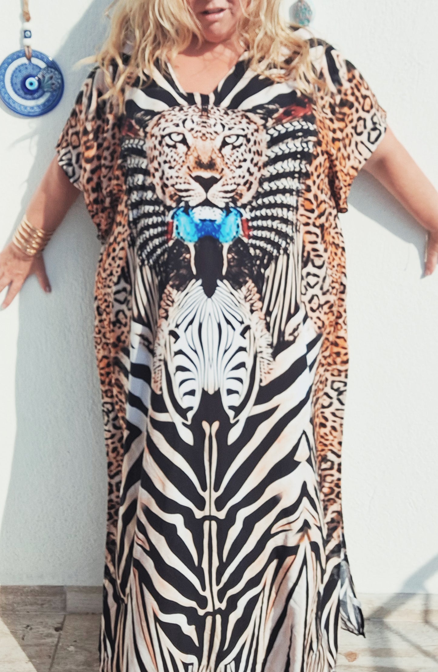 plus size boho hippie kaftan leopard