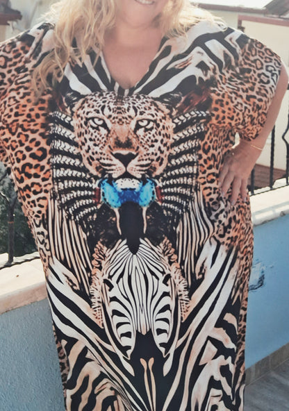 plus size boho hippie kaftan leopard